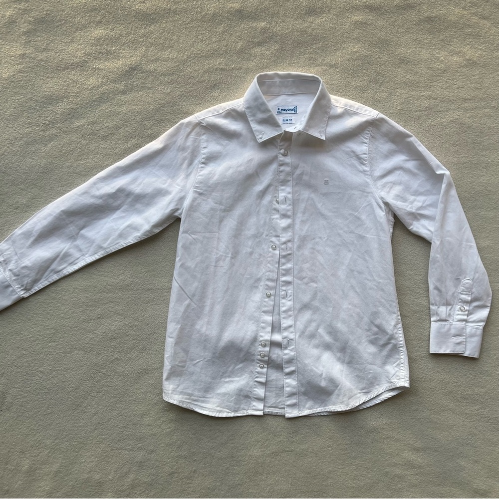 Mayoral White Button Up Shirt Boys Size 8 Slim Fit Long Sleeve Collared